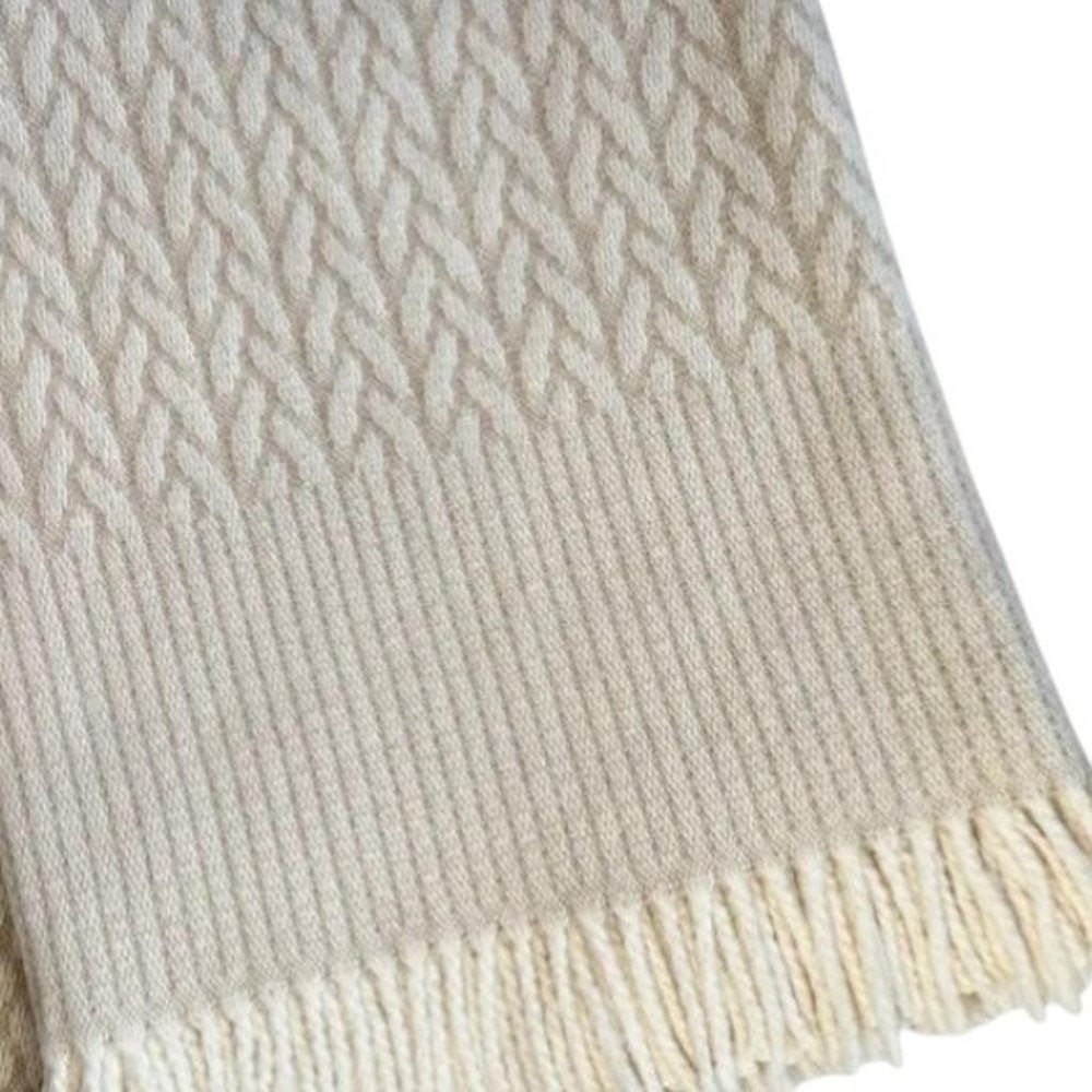 55" X 70" Linen Cotton Blend Woven Plush Throw Blanket with Fringe