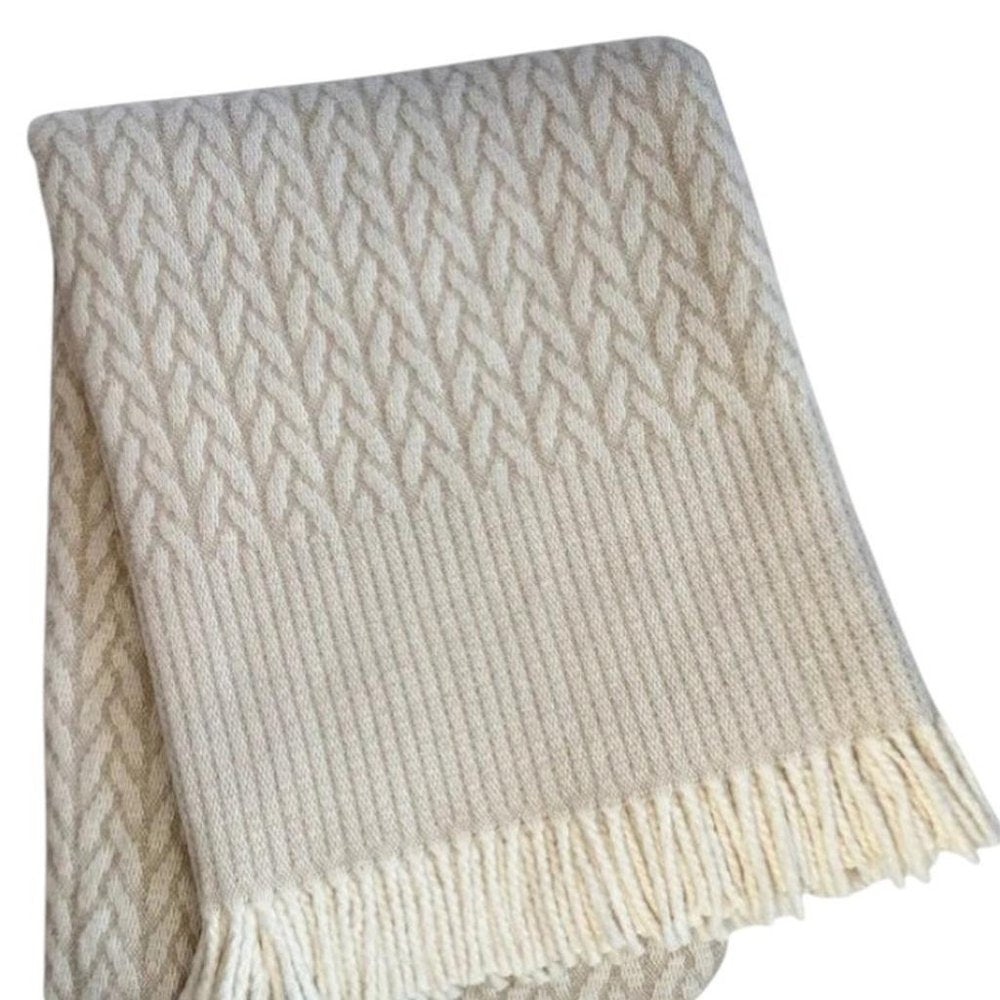 55" X 70" Linen Cotton Blend Woven Plush Throw Blanket with Fringe