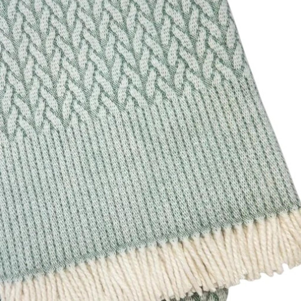 55" X 70" Sage Cotton Blend Woven Plush Throw Blanket with Fringe