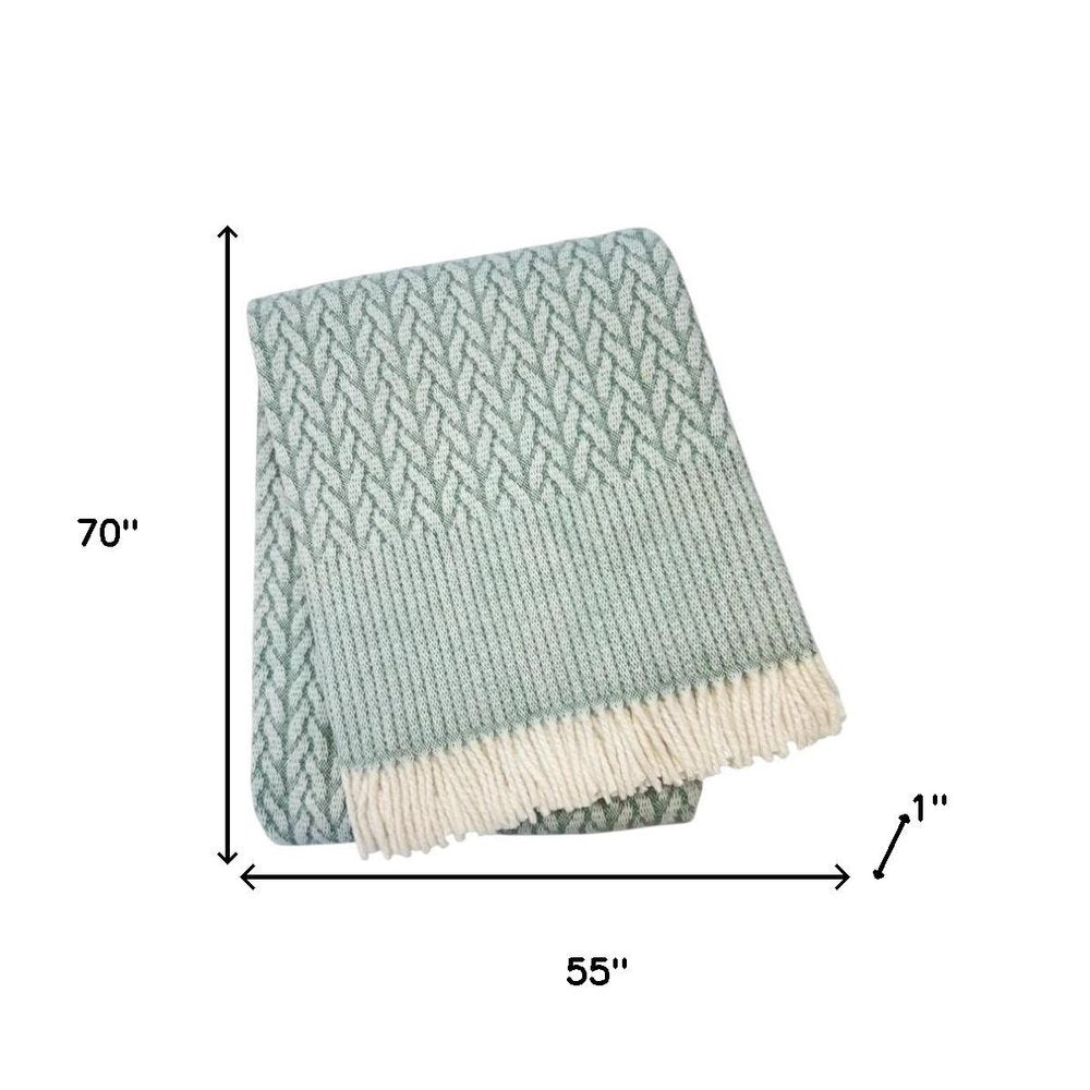 55" X 70" Sage Cotton Blend Woven Plush Throw Blanket with Fringe
