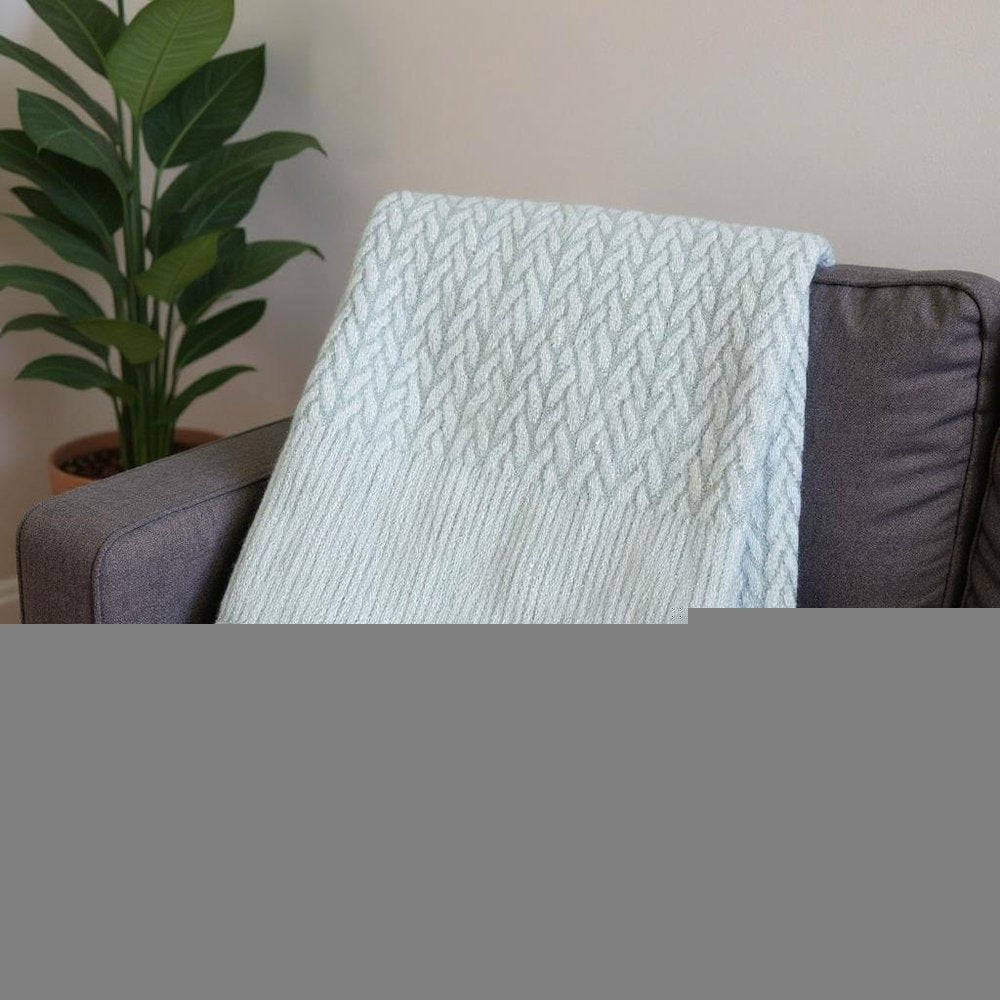 55" X 70" Sky Blue Cotton Blend Woven Plush Throw Blanket with Fringe