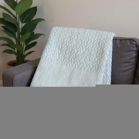 55" X 70" Sky Blue Cotton Blend Woven Plush Throw Blanket with Fringe
