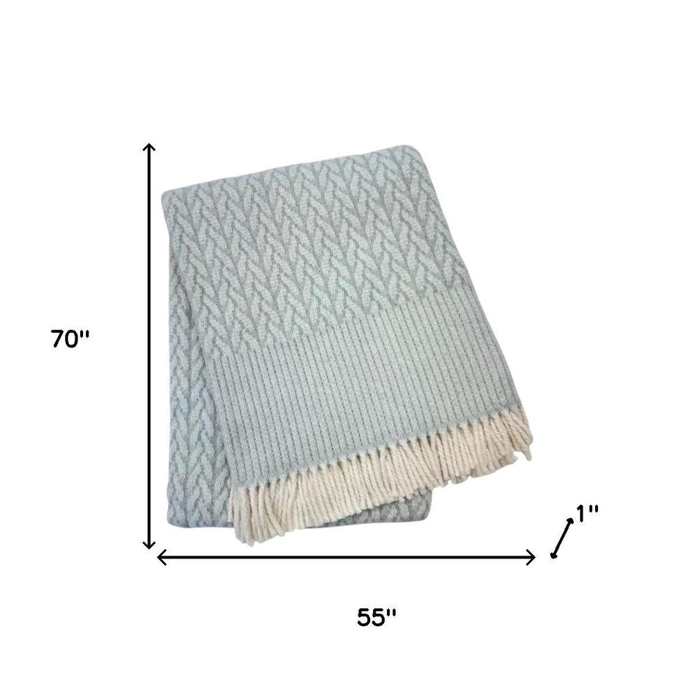 55" X 70" Sky Blue Cotton Blend Woven Plush Throw Blanket with Fringe