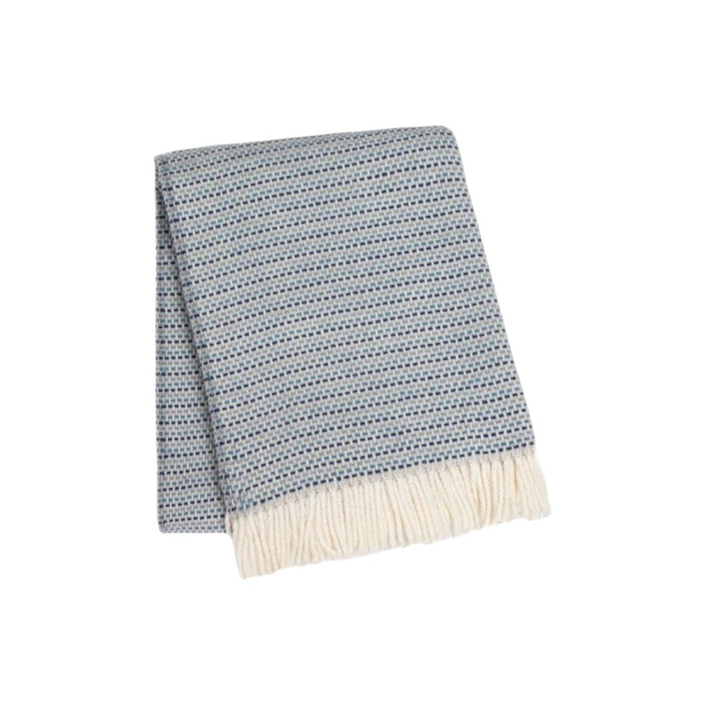 55" X 70" Denim Blue Cotton Blend Woven Plush Throw Blanket with Fringe