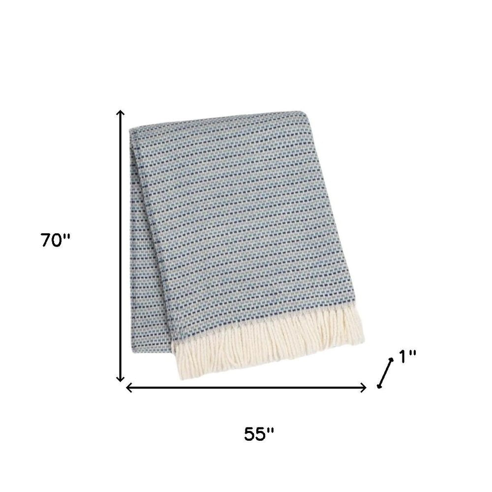 55" X 70" Denim Blue Cotton Blend Woven Plush Throw Blanket with Fringe