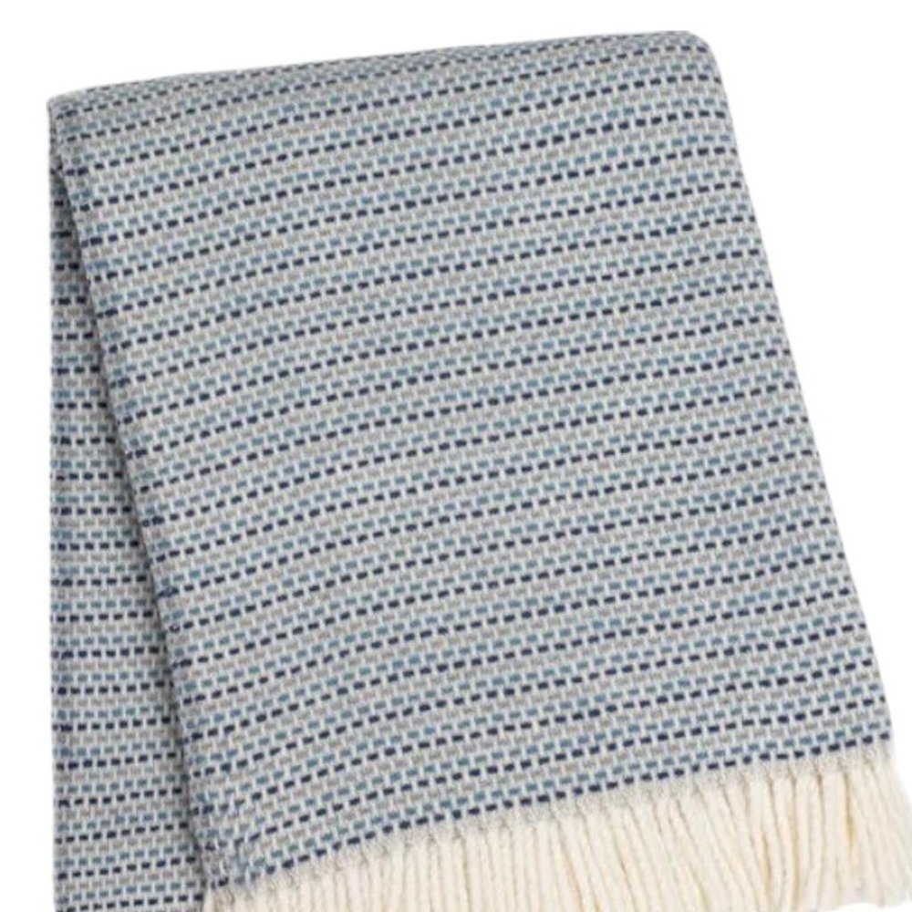 55" X 70" Denim Blue Cotton Blend Woven Plush Throw Blanket with Fringe