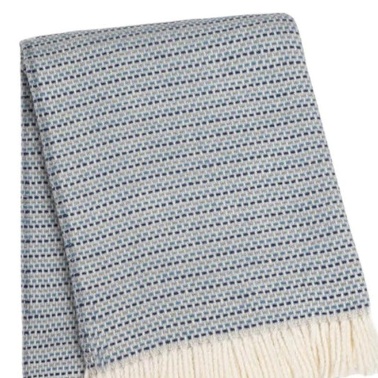 55" X 70" Denim Blue Cotton Blend Woven Plush Throw Blanket with Fringe