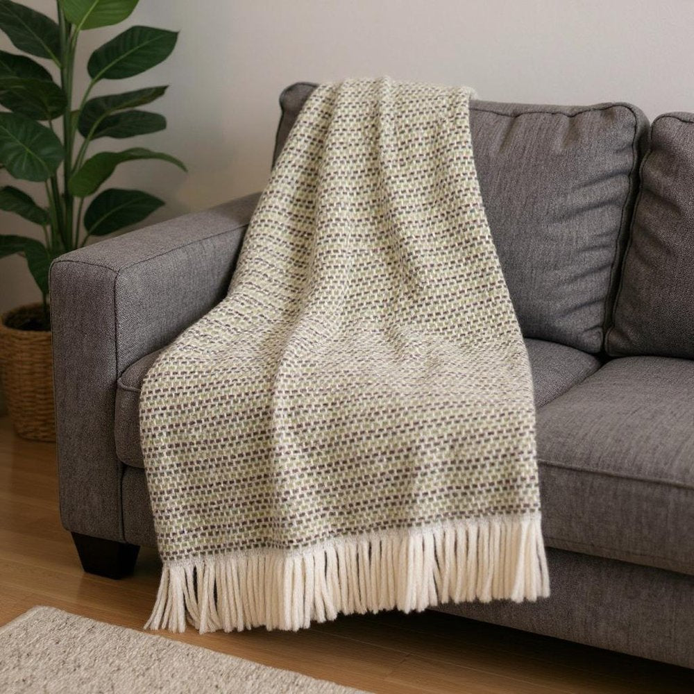 55" X 70" Moss Green Cotton Blend Woven Plush Throw Blanket with Fringe