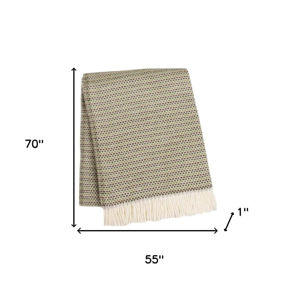 55" X 70" Moss Green Cotton Blend Woven Plush Throw Blanket with Fringe