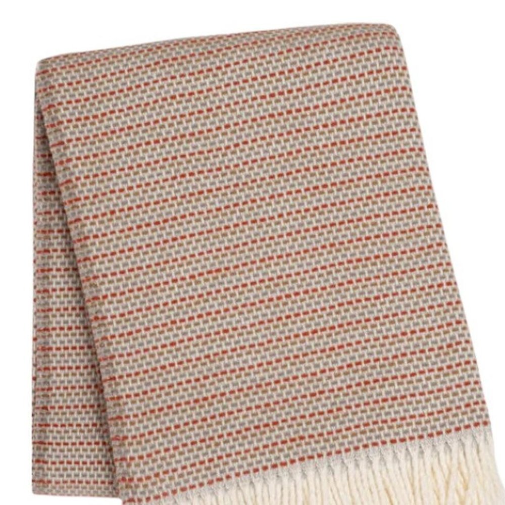 55" X 70" Terra Cotta Cotton Blend Woven Plush Throw Blanket with Fringe