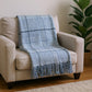 50" X 67" Denim Blue And White Cotton Blend Woven Plaid Throw Blanket with Fringe