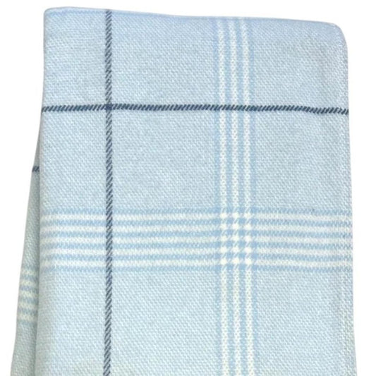 50" X 67" Sky Blue And White Plaid Cotton Blend Woven Throw Blanket with Fringe