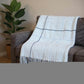 50" X 67" Sky Blue And White Plaid Cotton Blend Woven Throw Blanket with Fringe