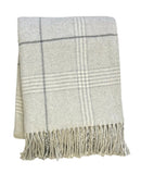 50" X 67" Sand And White Cotton Blend Woven Plaid Throw Blanket with Fringe