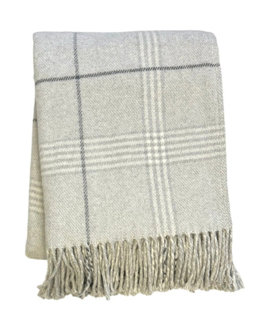 50" X 67" Sand And White Cotton Blend Woven Plaid Throw Blanket with Fringe