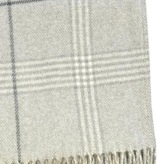 50" X 67" Sand And White Cotton Blend Woven Plaid Throw Blanket with Fringe