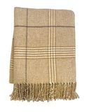 50" X 67" Stone And White Cotton Blend Woven Plaid Throw Blanket with Fringe