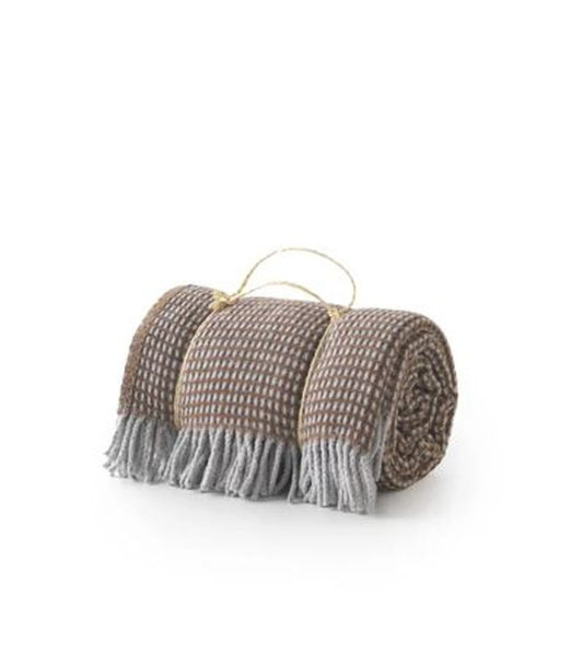 55" X 70" Chocolate And Gray Cotton Blend Woven Checkered Plush Throw Blanket with Fringe