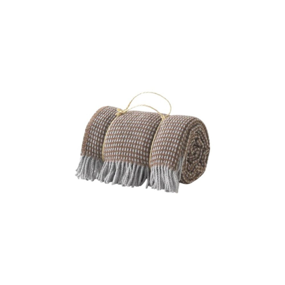 55" X 70" Chocolate And Gray Cotton Blend Woven Checkered Plush Throw Blanket with Fringe