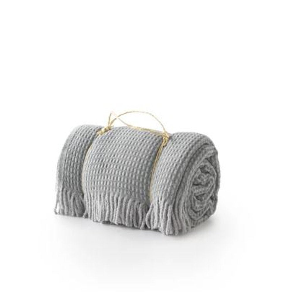 55" X 70" Sage And Gray Cotton Blend Woven Checkered Plush Throw Blanket with Fringe