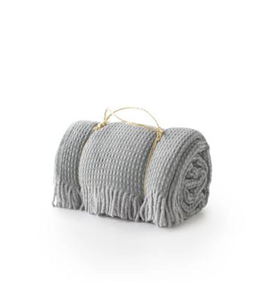 55" X 70" Sage And Gray Cotton Blend Woven Checkered Plush Throw Blanket with Fringe