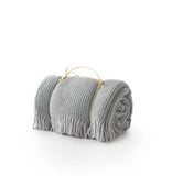 55" X 70" Sage And Gray Cotton Blend Woven Checkered Plush Throw Blanket with Fringe