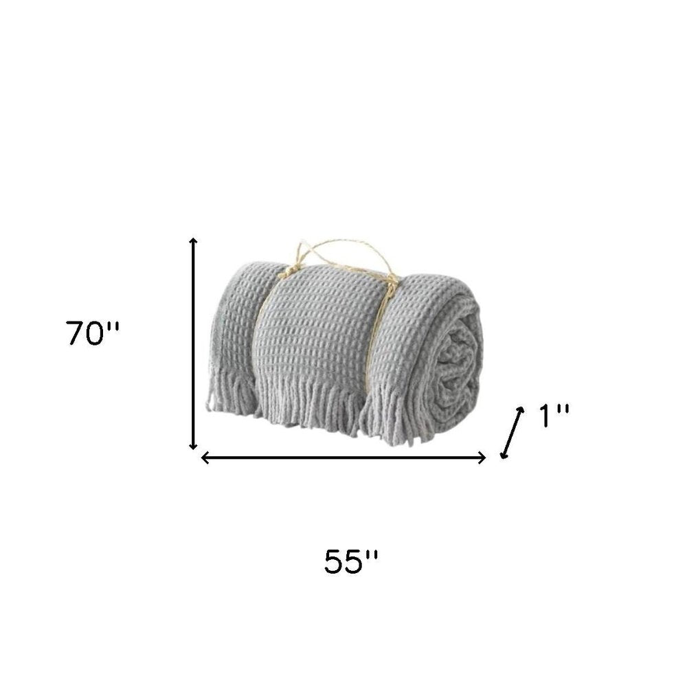 55" X 70" Sage And Gray Cotton Blend Woven Checkered Plush Throw Blanket with Fringe