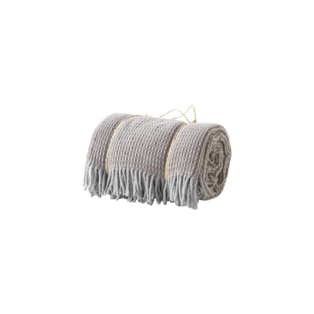 55" X 70" Taupe And Gray Cotton Blend Woven Checkered Plush Throw Blanket with Fringe