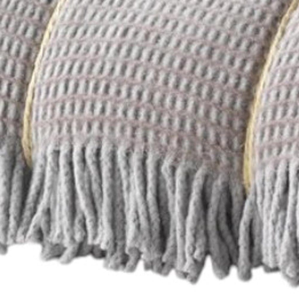 55" X 70" Taupe And Gray Cotton Blend Woven Checkered Plush Throw Blanket with Fringe