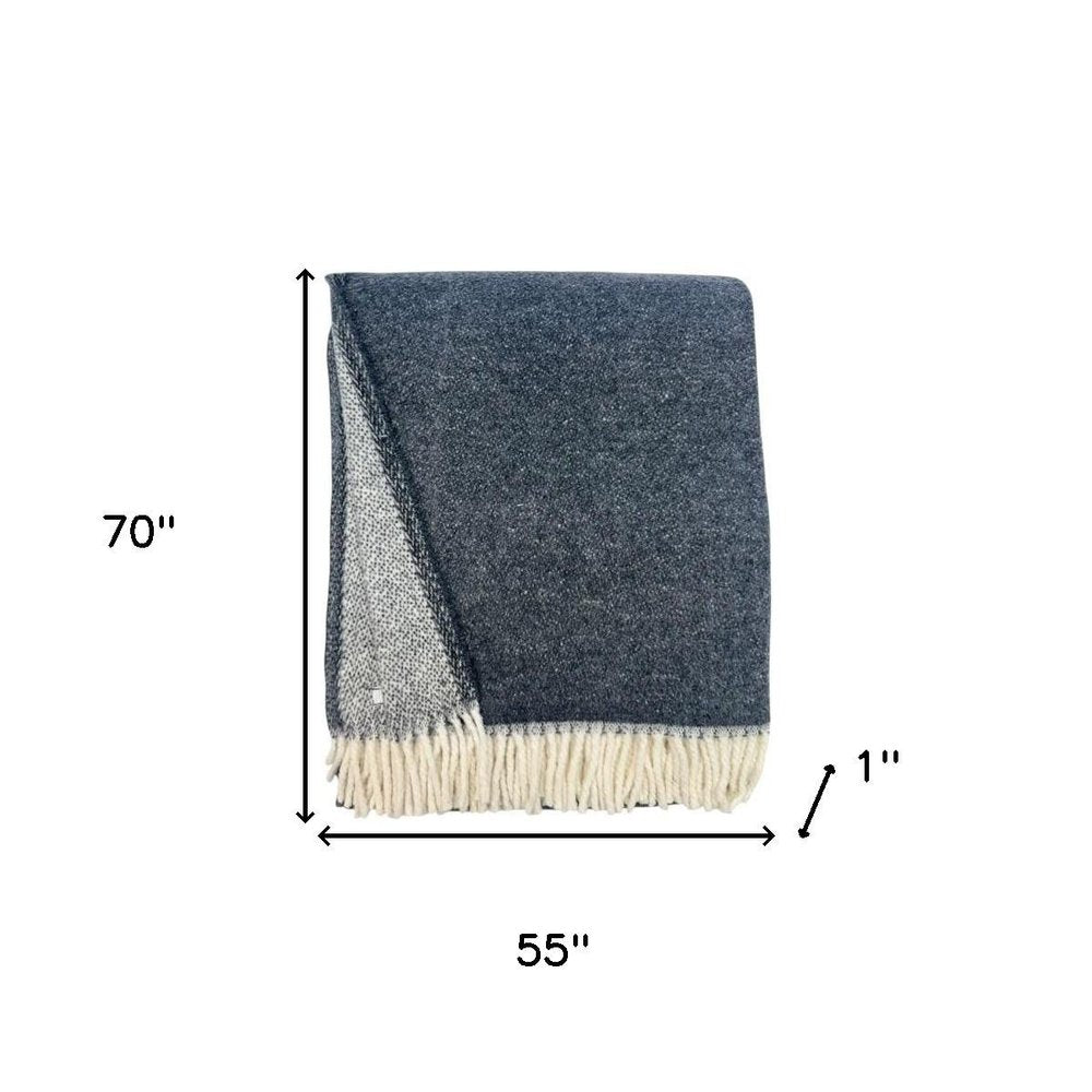 55" X 70" Dark Gray And White Cotton Blend Woven Chevron Plush Throw Blanket with Fringe