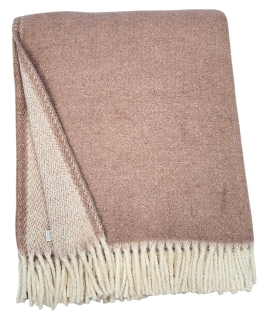 55" X 70" Dusty Rose And White Chevron Cotton Blend Woven Plush Throw Blanket with Fringe