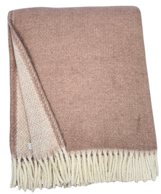 55" X 70" Dusty Rose And White Chevron Cotton Blend Woven Plush Throw Blanket with Fringe