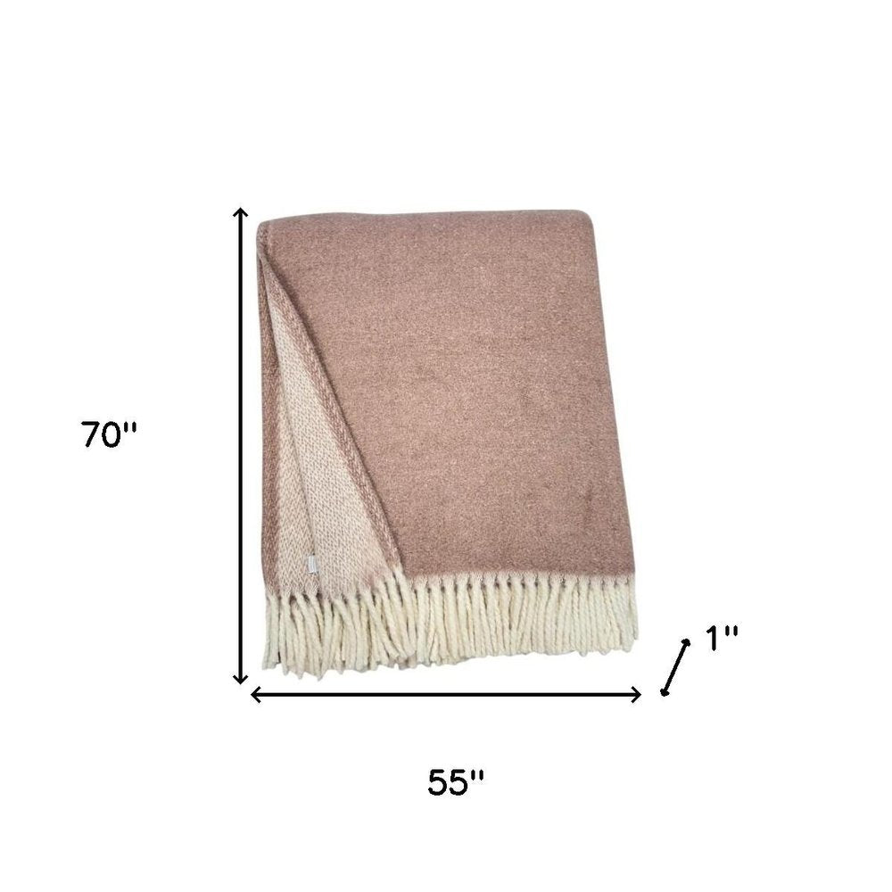 55" X 70" Dusty Rose And White Chevron Cotton Blend Woven Plush Throw Blanket with Fringe