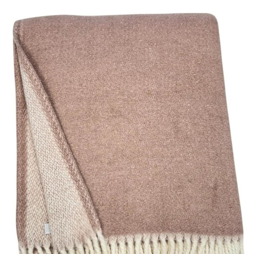 55" X 70" Dusty Rose And White Chevron Cotton Blend Woven Plush Throw Blanket with Fringe