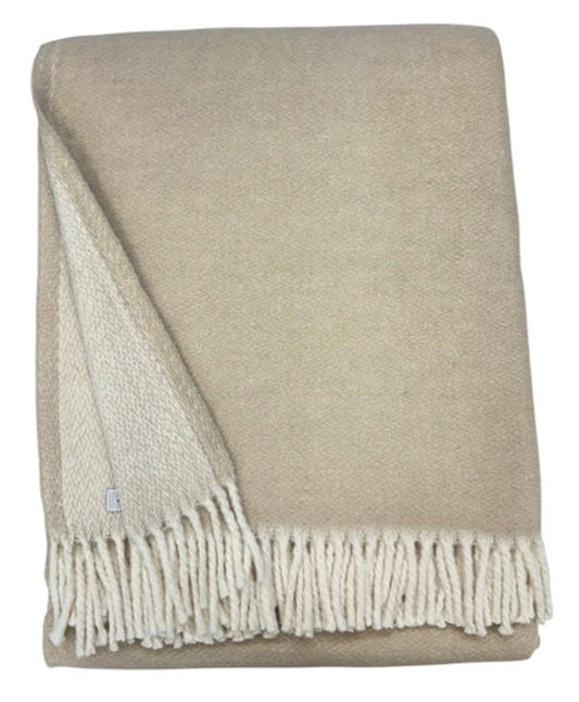 55" X 70" Linen And White Cotton Blend Woven Chevron Plush Throw Blanket with Fringe