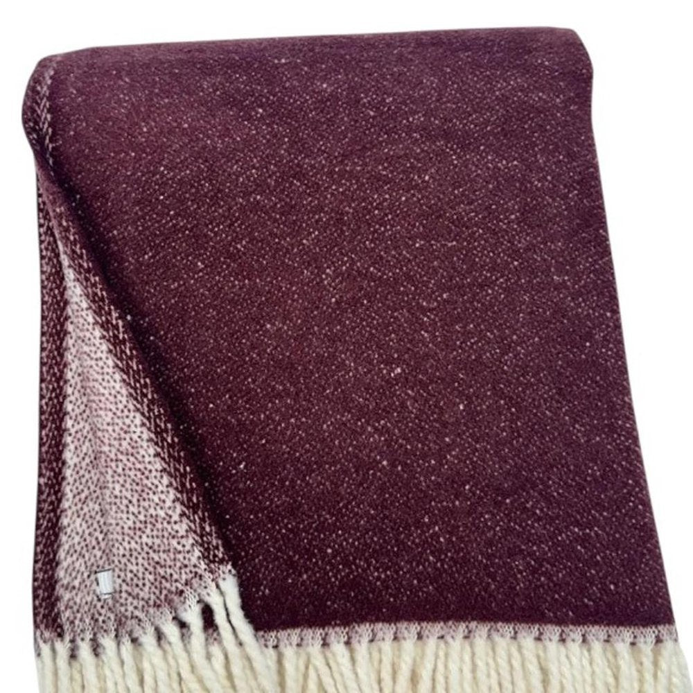 55" X 70" Plum And White Cotton Blend Woven Chevron Plush Throw Blanket with Fringe