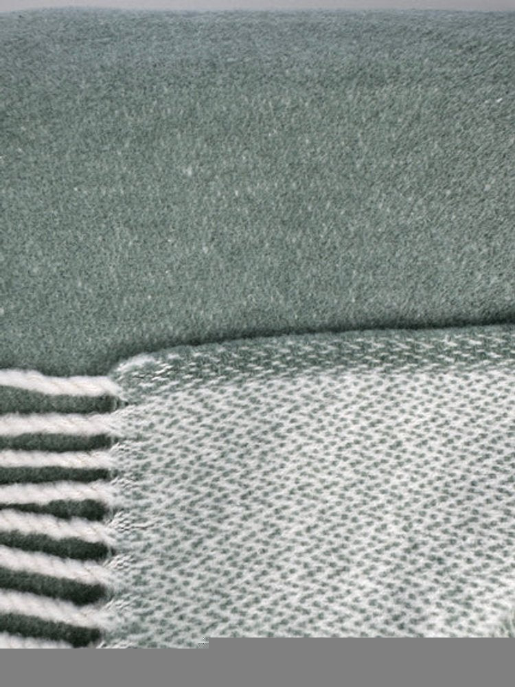 55" X 70" Sage And White Cotton Blend Woven Chevron Plush Throw Blanket with Fringe
