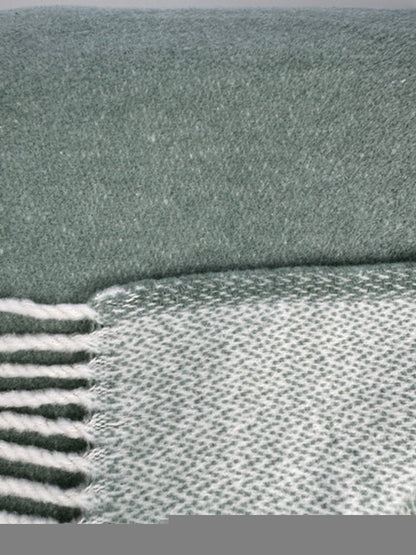 55" X 70" Sage And White Cotton Blend Woven Chevron Plush Throw Blanket with Fringe