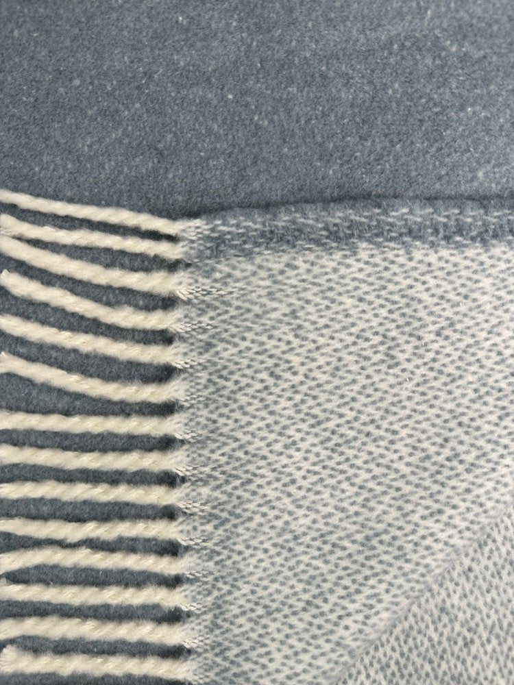 55" X 70" Slate Blue And White Cotton Blend Woven Chevron Plush Throw Blanket with Fringe