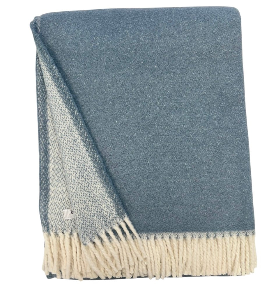 55" X 70" Slate Blue And White Cotton Blend Woven Chevron Plush Throw Blanket with Fringe