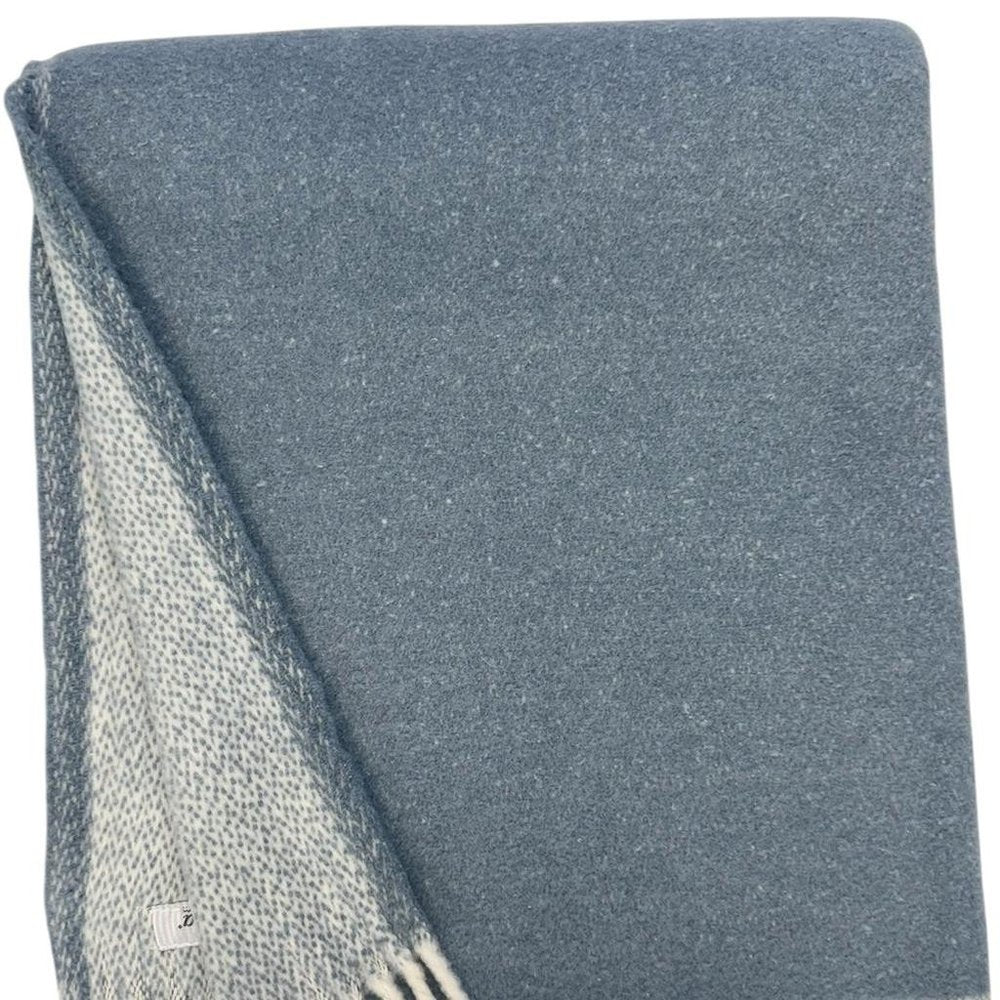 55" X 70" Slate Blue And White Cotton Blend Woven Chevron Plush Throw Blanket with Fringe