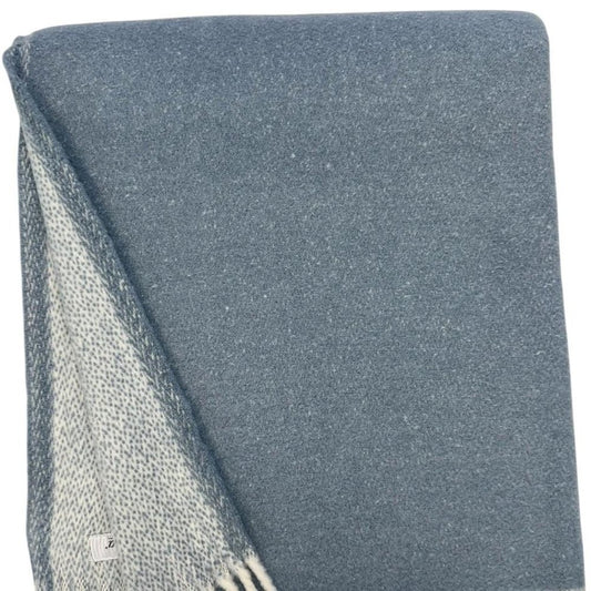 55" X 70" Slate Blue And White Cotton Blend Woven Chevron Plush Throw Blanket with Fringe