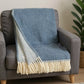 55" X 70" Slate Blue And White Cotton Blend Woven Chevron Plush Throw Blanket with Fringe