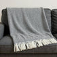 55" X 70" Dark Gray And White Cotton Blend Woven Herringbone Plush Throw Blanket with Fringe