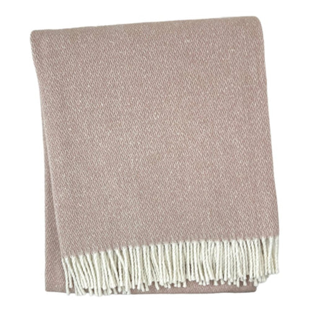 55" X 70" Dusty Rose And White Cotton Blend Woven Herringbone Plush Throw Blanket with Fringe