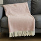 55" X 70" Dusty Rose And White Cotton Blend Woven Herringbone Plush Throw Blanket with Fringe