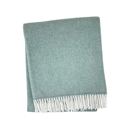 55" X 70" Sage And White Cotton Blend Woven Herringbone Plush Throw Blanket with Fringe