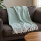 55" X 70" Sage And White Cotton Blend Woven Herringbone Plush Throw Blanket with Fringe
