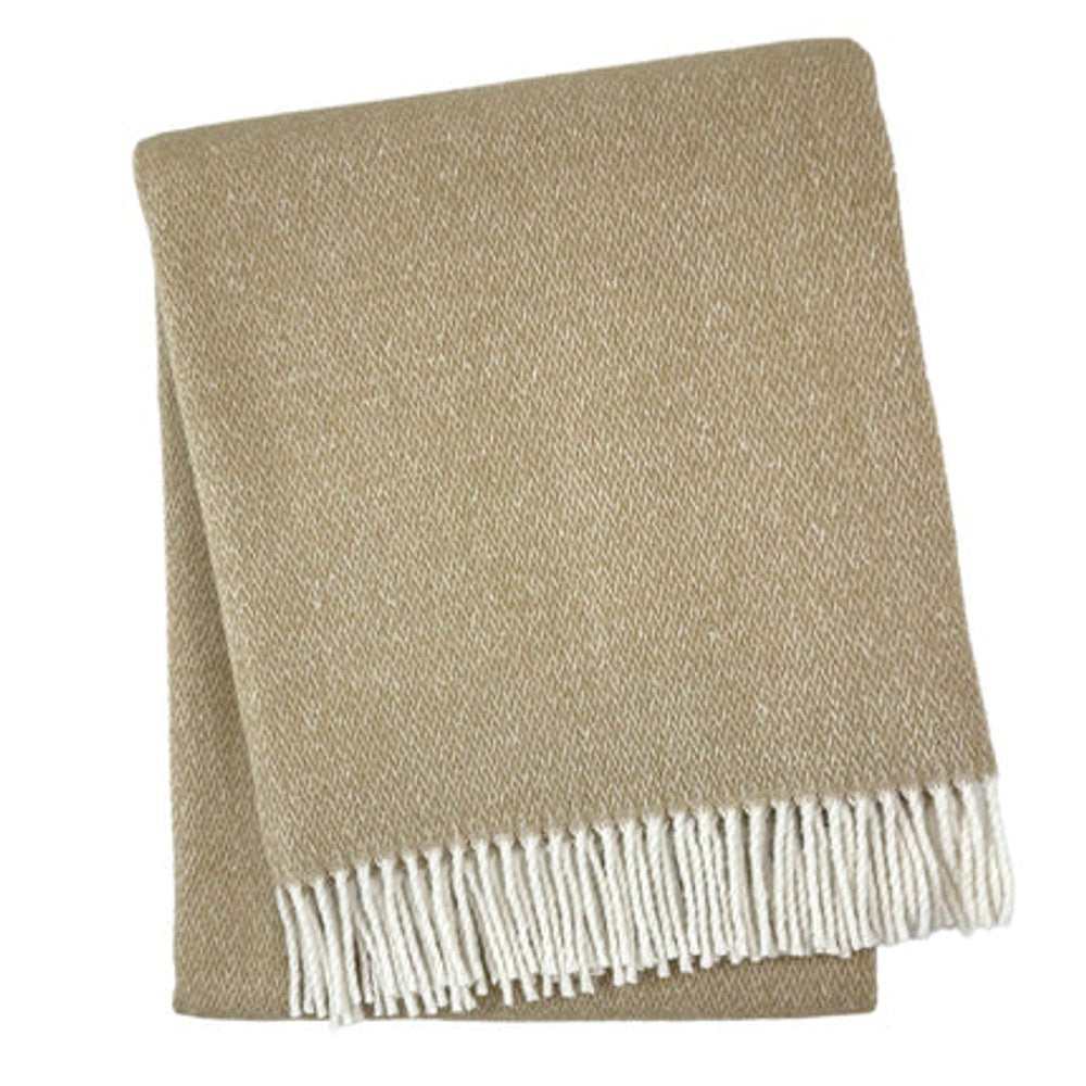 55" X 70" Stone And White Cotton Blend Woven Herringbone Plush Throw Blanket with Fringe