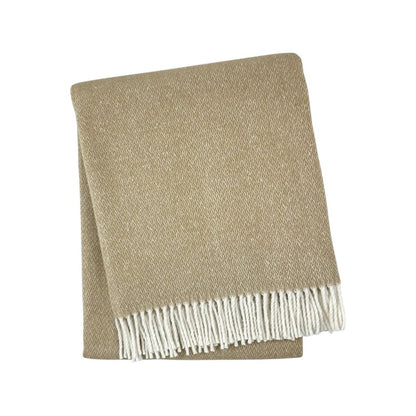 55" X 70" Stone And White Cotton Blend Woven Herringbone Plush Throw Blanket with Fringe